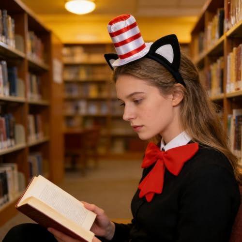 Halloween Red and White Striped Stovepipe Top Hat for Dress Up Adults Women