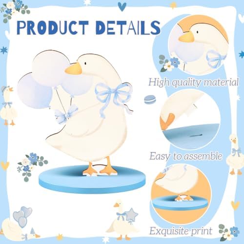 Wesiti 12 Pcs One Silly Goose Birthday Party Decoration Wooden Blue Bow Silly Goose Table Centerpiece Shower Decor Funny Table Decoration Gift for First Birthday Party Favor Desk Tiered Tray