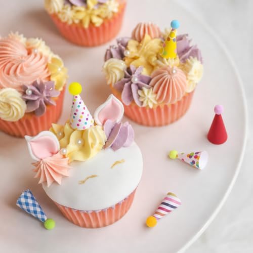 24 Pcs Mini Happy Birthday Hat Cupcake Toppers for Animal Figure