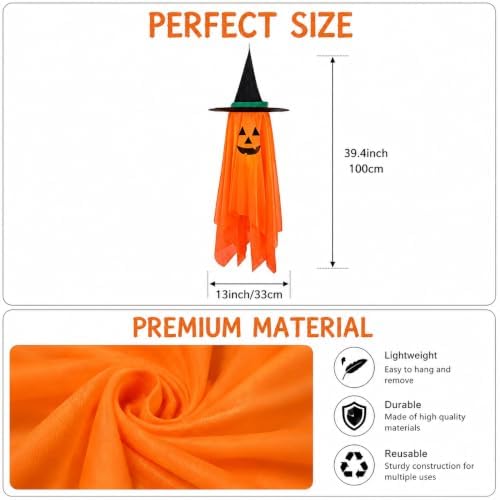 Halloween Decorations Ghost Hanging Ornaments: 39.4 Inch Foldable Cloth Witch Hat Ghost Decor With Lanyards - Reusable Hanging Halloween for Tree Porch Yard and Ceiling Wall Home