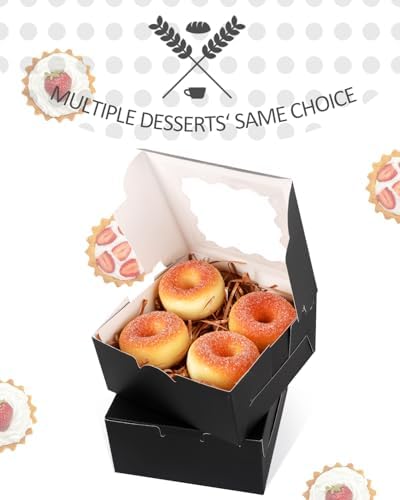 qiqee Black Cookie Boxes with Window 36packs 6x6x3 Black Bakery Box Pastry Box for Wedding Favor Birthday ＆ Party