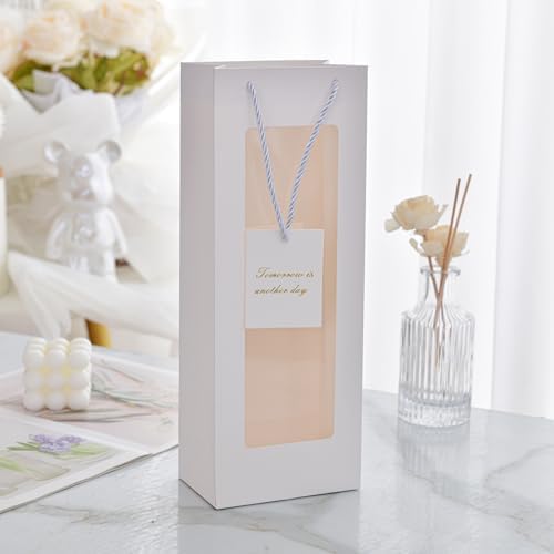 HANSWARE 2PCS Wine Gift Bags with Handles for Bottles Gifts Clear Window Paper Wine Bag for Valentines,Wedding,Easter,Christmas,Baby Shower,Birthday Party