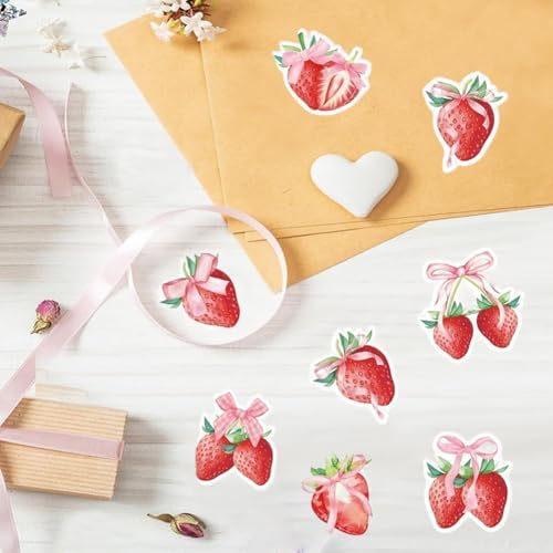 500PCS Fruit Stickers Rolls 8 Styles Strawberry Sticker 1in Self-Adhesive Waterproof Vinyl Stickers Decor for Birthday Party Envelopes Scrapbook Decorations