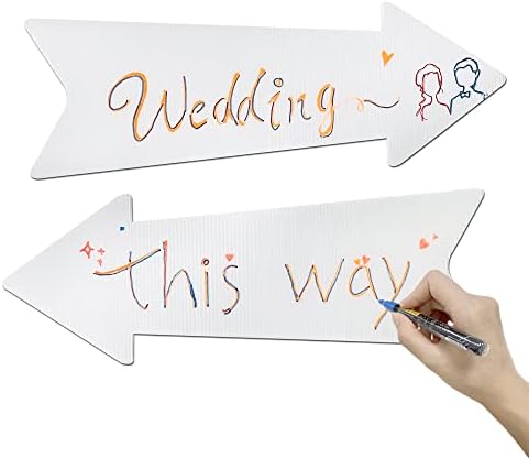 Blank Arrow Signs with Stakes 3 Pack 17 x 6 Inches Wedding Directional Yard Signs with Stakes, This Way Arrow Yard Signs Birthday Party Signs Arrow
