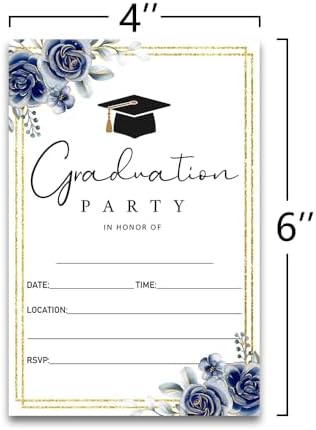 FujLoy Graduation Party Invitations 20 Cards With Envelopes Blue