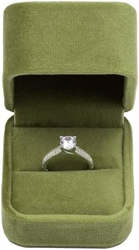 Velvet Single Ring Box Case Holder for Engagement Proposal Birthday Wedding,Jewelry Ring Gift Box Jewelry Packaging Box (Olive Green)
