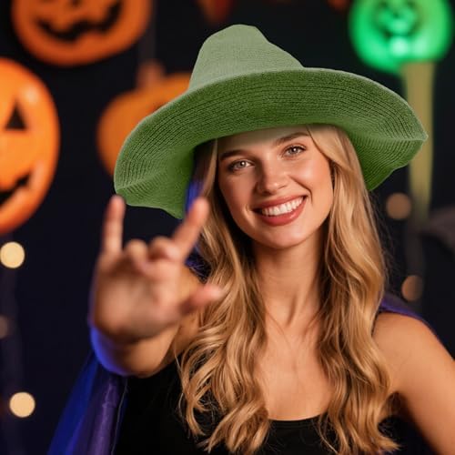 Witch Hat for Women,Wide Brim Foldable Knitted Wool Hats