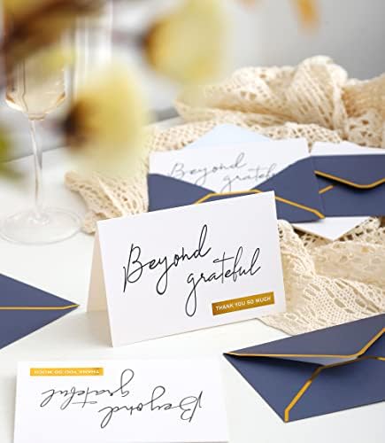 Navy Beyond Grateful Thank You Cards with Envelopes - 36 PK - Navy Thank You Notes with Gold Foil Letterpress 4x6 Inches Blank Note Cards for Business Graduation Wedding Baby Shower Funeral Sympathy