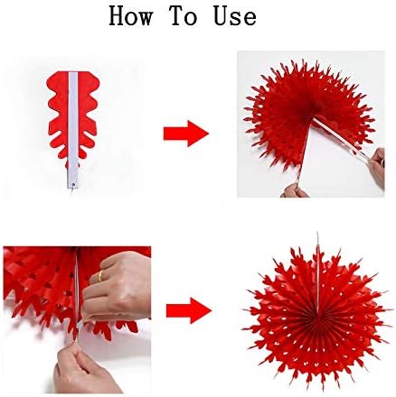Decor365 Red Party Decorations Chinese New Year Tissue Pompom Paper Fan Hanging Decor Birthday Party Garland Glitter Circle Dots Garland Steamer Banner Backdrop for Girls Wedding Valentines Day
