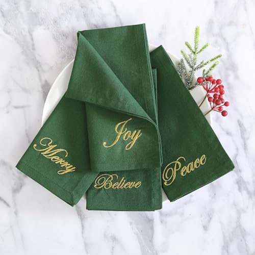 Threadmade Holiday Sentiments Napkins, Set of 4, Green - 20" W x 20" L