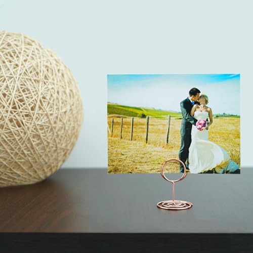 Jofefe 20pcs Mini Place Card Holders, Cute Table Number Holders, Small Table Card Holder Tables Number Stands, Wire Photo Picture Menu Clips for Wedding centerpieces, Anniversary Party (Rose Gold)