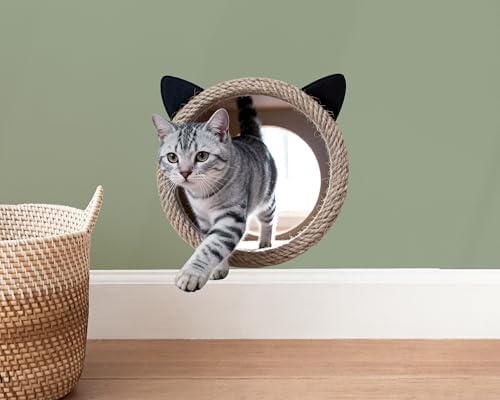 FLFK Cute Cat Wall Decor Decal - Removable Peel and Stick Cat Sticker with 3D Effect for Toilet Kitchen Offices, Tabby Walking