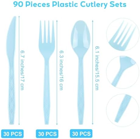 Kochorie 90 Pieces Light Blue Plastic Cutlery Set