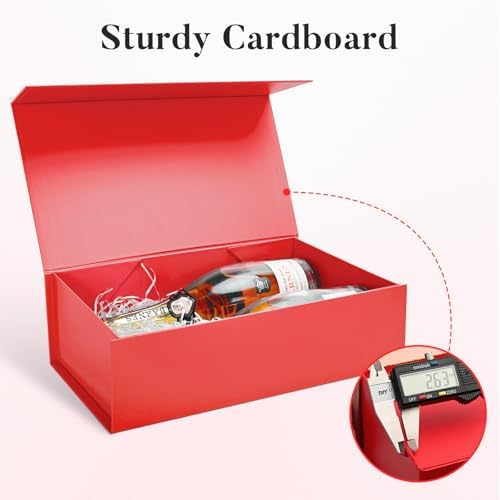 LIFELUM Red Magnetic Gift Box for Christmas Presents, 14"x8.5"x4.5"
