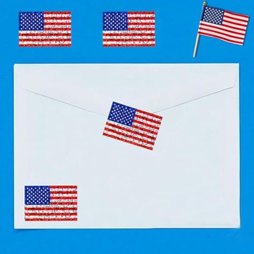500 Pcs 4th of July Patriotic Flag Stickers 1 * 1.5In American Sticker Fourth of July Label Laser Glitter USA Stickers for Independence Day Party Supplies Envelope Scrapbook Decorations