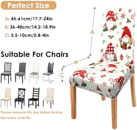 Christmas Chair Covers Set of 4, Winter Gnome Snowflake Holly Chair Protectors, Elastic Removable Washable Dining Chair Covers for Winter Christmas Kitchen Dining Room Holiday Decor