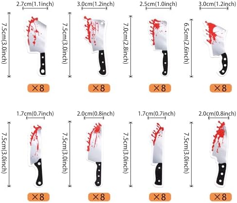 64 PCS Edible Halloween Blood Knife Cupcake Toppers Wafer Paper Horror Blood Knife Cupcake Picks Edible Have a Killer Birthday Cake Decorations for Halloween Theme Killer Birthday Party Supplies