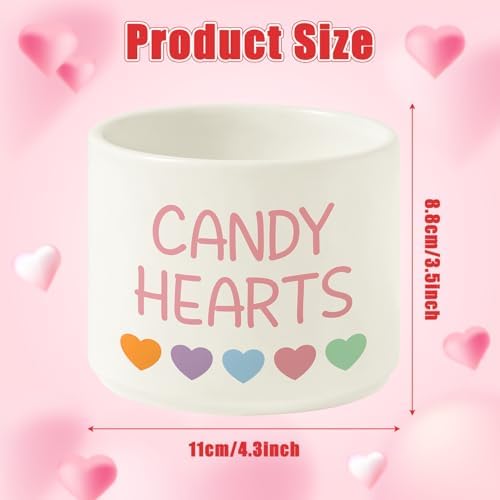 Candy Dish Cauldron - Valentine's Day Mini Ceramic Candies Bowl Tiered Tray Decor, Snack Serving Bowl Table Wishes Accents for Valentines Themed Party Home Kitchen Gifts (Pink Candy Hearts)