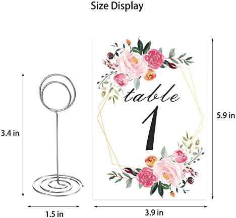 26 PCS Table Number Holder - Table Card Holder Stand Wire Photo Holder with 26 Pcs Floral Table Number Cards, Place Card Holder Stand for Weddings Party Office Paper Memo Menu Note Clips