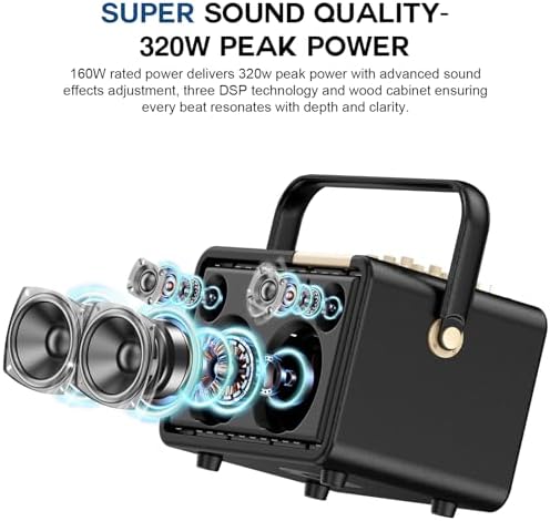 SUPNIU Wireless Voice Amplifier Professional Karaoke Machine with 2 UHF Microphones for Adults, 320W Peak Bluetooth Speaker PA System Treble & Bass for Home Party Wedding Outdoor Christmas Events L400