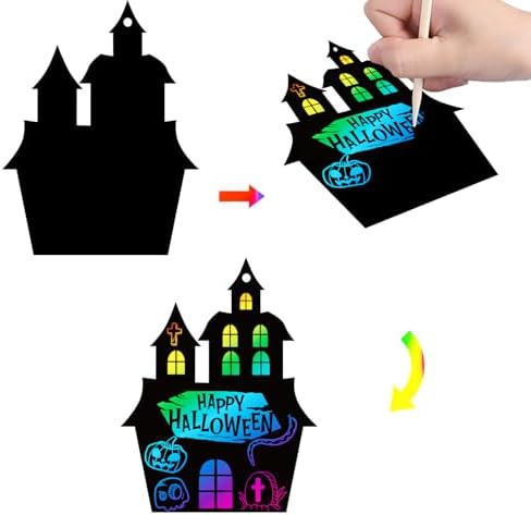 MGparty Halloween Crafts for Kids, 96PCS Rainbow Scratch Art Cards Bulk Set