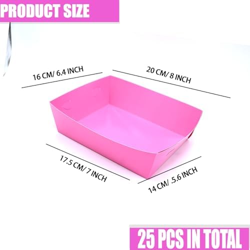 25 Pcs Paper Food Tray 4 lb Large Food Boats Nacho Plates Disposable Serving Snack Trays Large Paper Food Trays Boat for Nachos, Hotdogs, Tacos, Fries (Hot Pink)