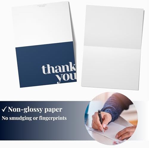Paper Play Thank You Cards Bulk Pack of 40 Blue, 5x3.5 Inches with Matching Stickers & Envelopes, Minimalistic Design Suitable for Business, Baby Shower, Wedding, Small Business, Graduation, Funeral