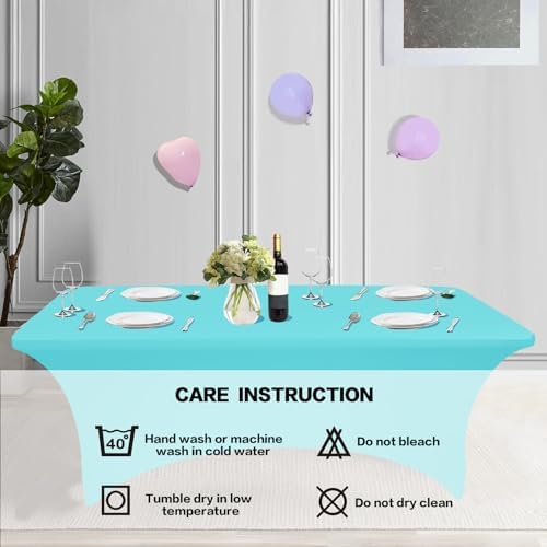 IVAPUPU 2 Pack 8FT Table Cloth for Rectangular Spandex Blue Mist Cover
