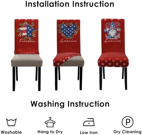 4th of July Chair Covers Set of 4, Independence Day Decorations Stretch Removable Washable Dining Room Red American Flag Patriotic Chair Protector Slipcovers Party Kitchen Home Memorial Day Decor