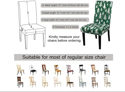Christmas Chair Covers for Dining Room Set of 6 Green Christmas Tree Dining Chair Protectors 6 Pcs Stretch Removable Washable Chair Slipcovers 6 Pack for Winter Xmas Holiday Home and Party Decor