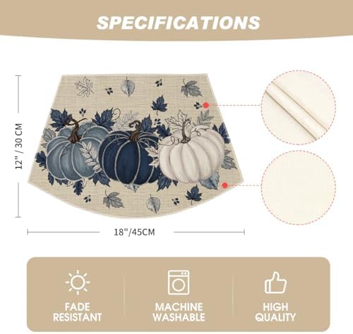 Artoid Mode Navy Blue Pumpkins Fall Wedge Placemats Set of 4-12 x 18 Inch