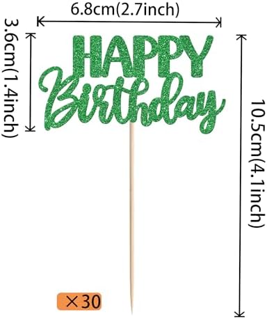 30 PCS Happy Birthday Cupcake Toppers Glitter Happy Birthday Cupcake Picks for Celebrating Anniversary Theme Christmas Party Cake Decorations Supplies Green