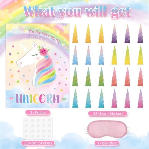 WERNNSAI Pin the Horn on the Unicorn Game Unicorn Birthday Decorations