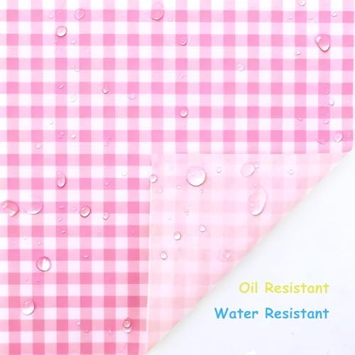 200 Pcs Pink Checkered Deli Paper, 7x7 Inch Waxed Food Wrapping Sheets - Grease Resistant Basket Liners for Burgers, Sandwiches, Bakery & Party Trays