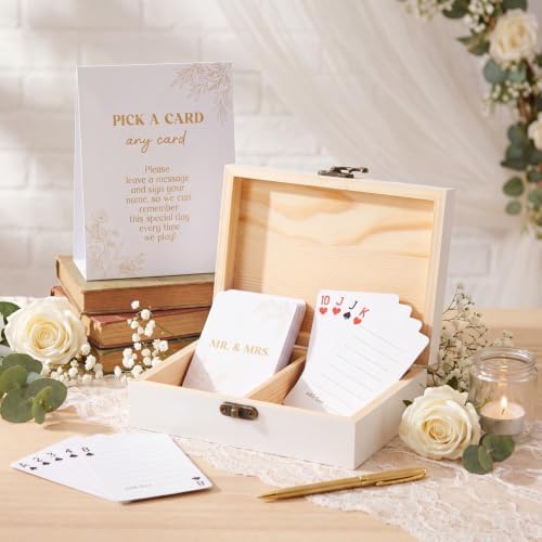 AceOrbit 57 Pack Golden Wedding Guest Book Playing Card Set with Wooden Box