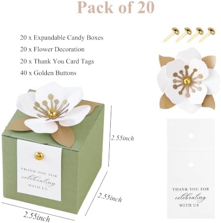 FEIYI 20 PCS Favor Boxes, Sage Green Candy Boxes 2.55x2.55x2.55