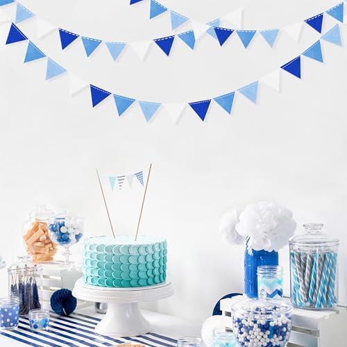 Blue Party Decorations Felt Hanging Triangle Mini Bunting Pennant Banner Flag for Birthday Wedding Shower Bridal Shower Engagement Under The Sea Nautical Ahoy Achor Party Decor Supplies