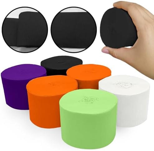 6 Crepe Paper Streamers Rolls, 492ft Black Orange Purple Green and White Streamers Party Supplies for Halloween Theme Horror Party Birthday Wedding Backdrop Decorations (1.8 inch x 82 ft/Roll)