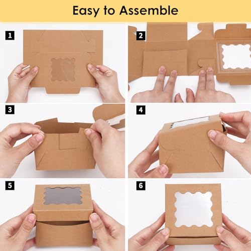 Moretoes 200pcs Small Cookie Boxes with Window, 4x4x2.5in Bakery Boxes