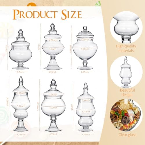 Mimorou 6 Sets Glass Apothecary Jars with Lid & Scoop Candy Jars,Vintage