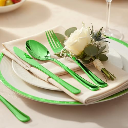 Glowserve 153 Pack Green Disposable Plastic Silverware Set Cutlery Set