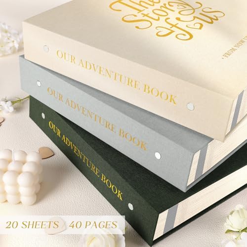 Lanpn Couples Scrapbook Photo Album - The Story of Us, Linen Wedding Anniversary Self Adheisve Picture Book holds 4x6 5x7 A5 Photo for Love Newlywed Valentine's Day (Small 20 Sheets/40 Pages, Grey)