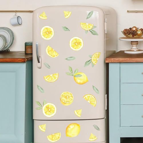 4 Sheets Static Cling Summer Lemon Window Clings 112 Pcs Cute Reusable PVC Window Stickers No Adhesive Removable Fruit Decals for Kitchen Glass Door Cabinet Refrigerator Home Decor