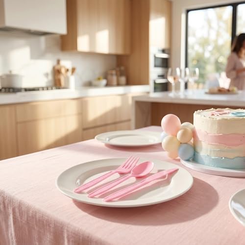 90Pcs Pink Plastic Silverware Set, Salad Size Disposable for Dessert