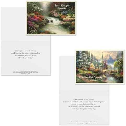 DaySpring Thomas Kinkade Religious Sympathy Card Assortment, Nature Paintings (12 Cards with Envelopes)