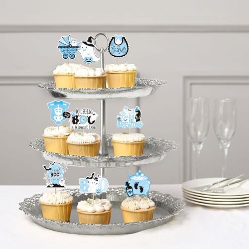 Rsstarxi 40 Pack Halloween Baby Shower Cupcake Topper Spooky Witch Cupcake Picks A Baby Is Brewing Cake Decorations for Happy Halloween Boo Gneder Reveal Boys Birthday Party Supplies Blue