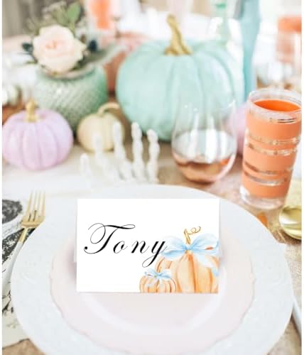 24 Pcs Little Pumpkin Place Cards (Blue Bow)