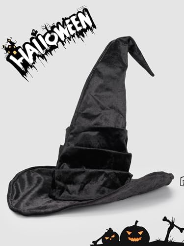 Ultrafun Women's Large Ruched Witch Hat Halloween Black Witch Wizard Hat Costume Accessory Adult