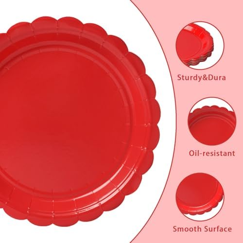 Vyntra 50 Pcs Red 7 Inch Scalloped Paper Dessert Plates