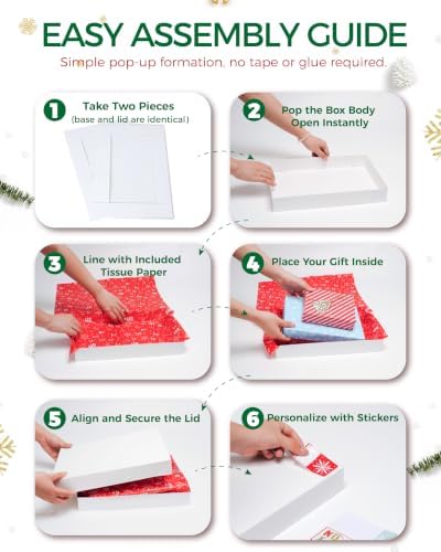 SUNCOLOR 6 Pack 14" Christmas Gift Boxes With Lids For Clothes Presents